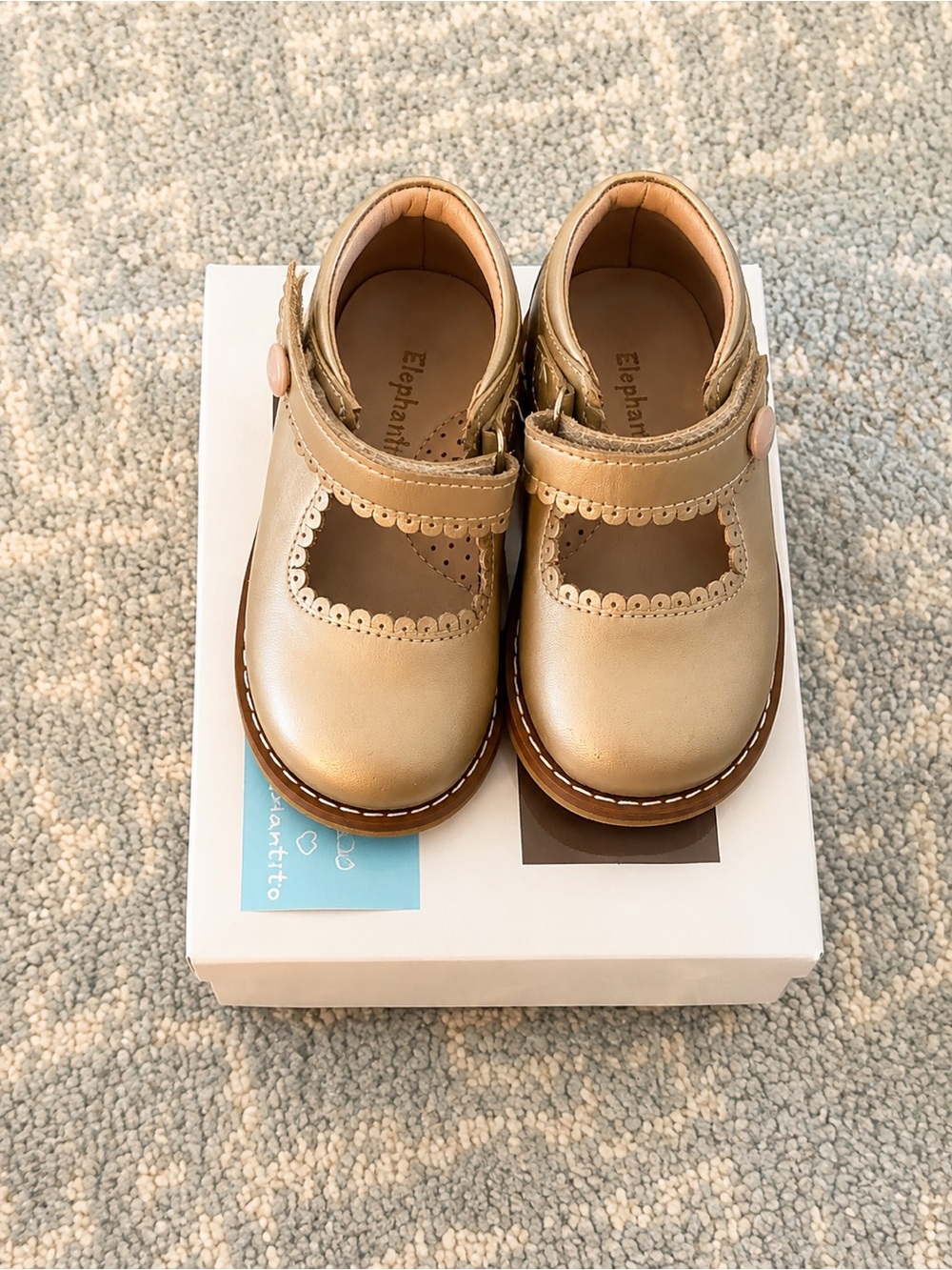 Elephantito Metallic Gold T-Strap Mary Janes for Kids